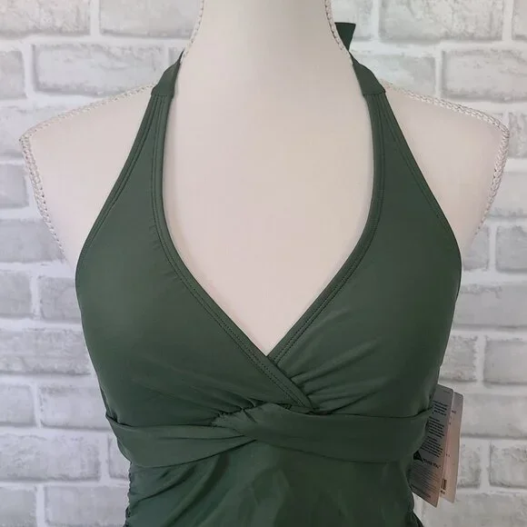 Athleta Tara Halter Tankini Top Green Swim Size 34 B/C NEW Beach $72 - Picture 2 of 7